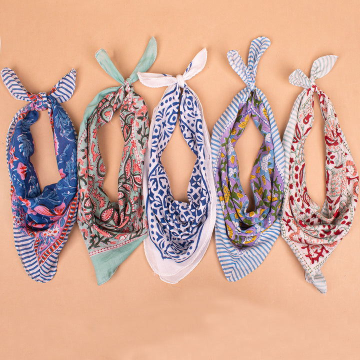 Set of 5 – Soft Cotton Bandanas | Neck Scarf &amp; Head Wrap