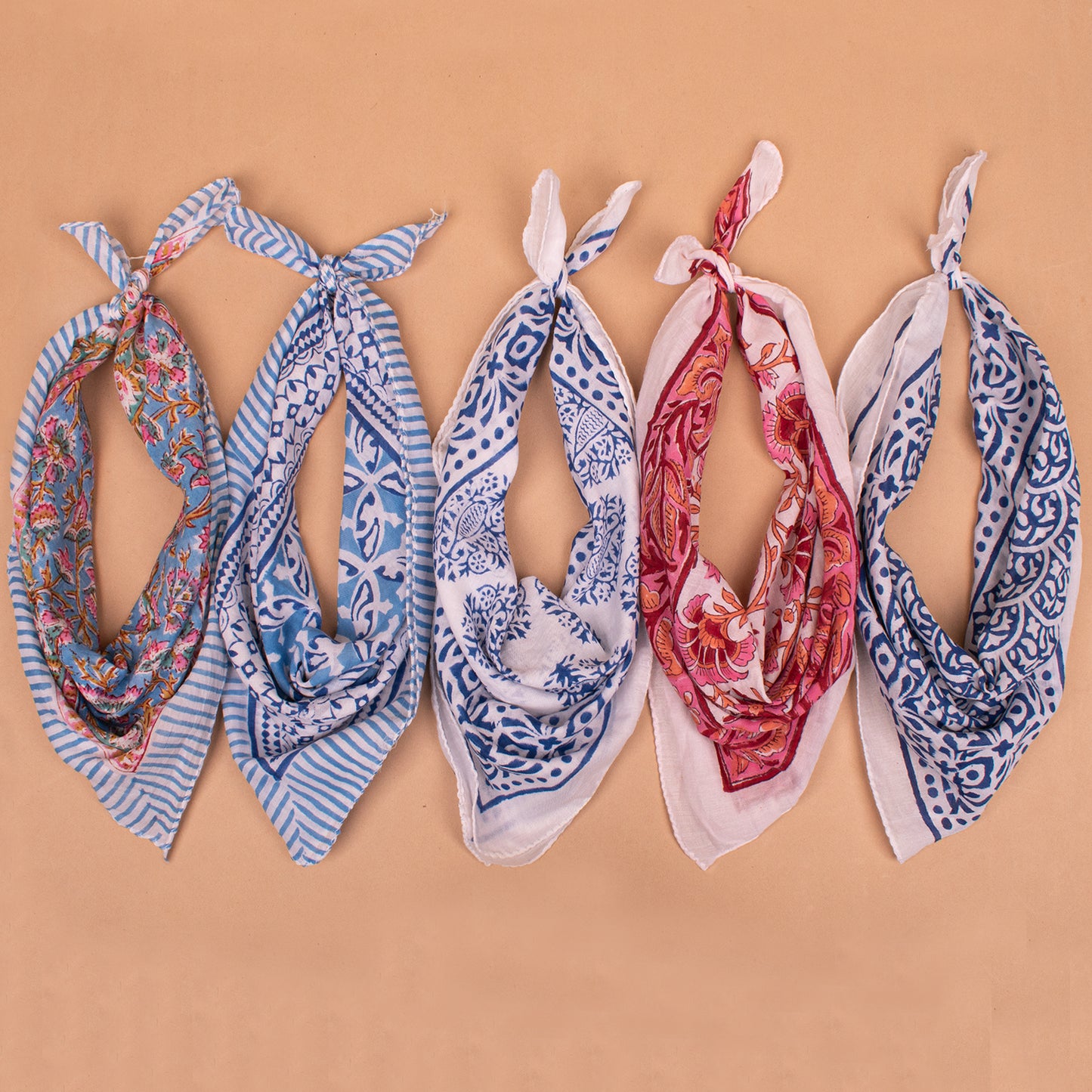 Set of 5 - Boho Cotton Bandana | Printed Head Scarf for Women and Men