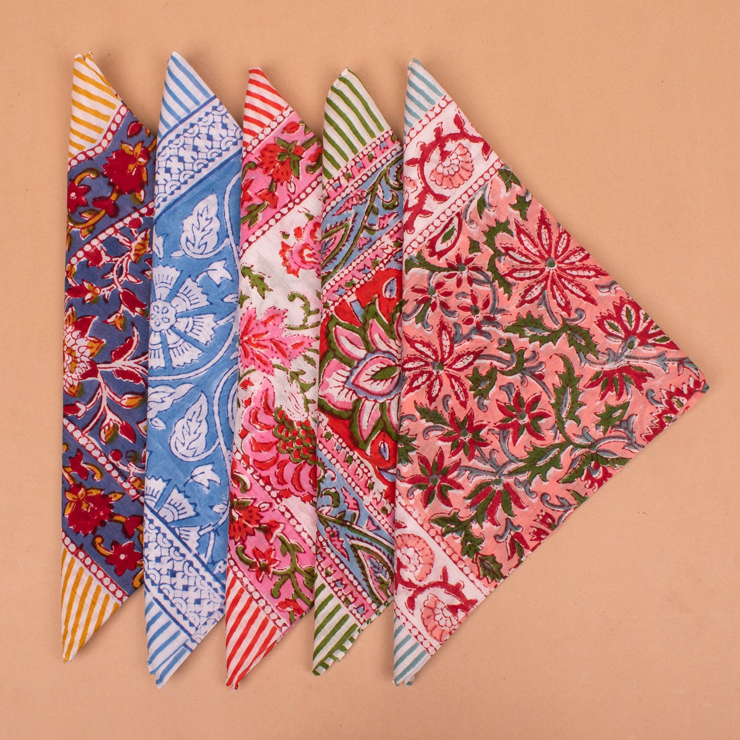 Set of 5 - Designer Cotton Bandana | Premium Printed Hair Scarf & Head Wrap