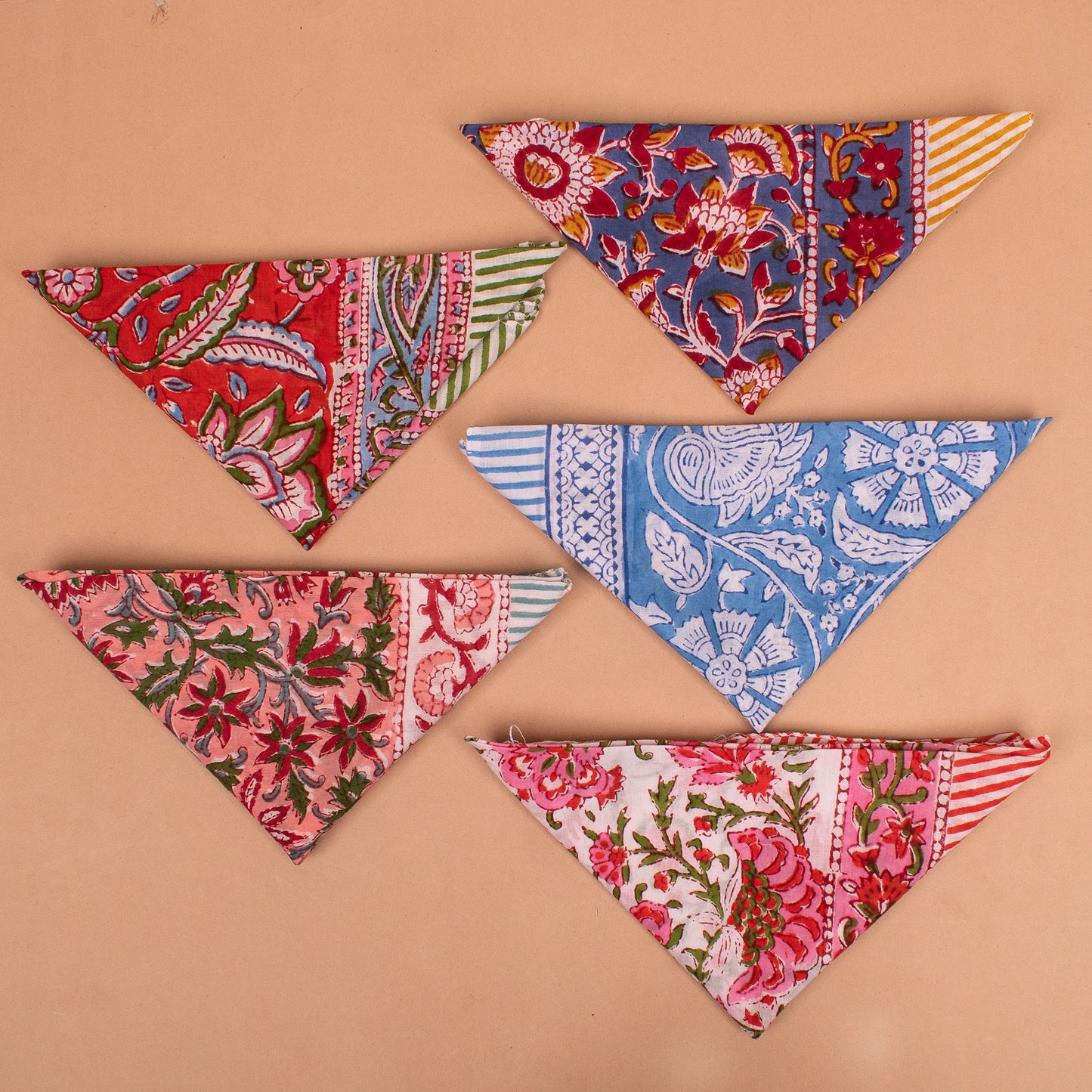 Set of 5 - Designer Cotton Bandana | Premium Printed Hair Scarf & Head Wrap