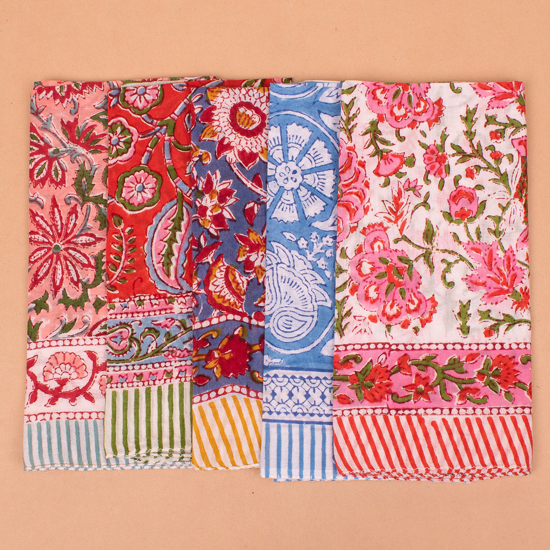 Set of 5 – Designer Cotton Bandanas | Boho Head Scarf &amp; Hair Wrap