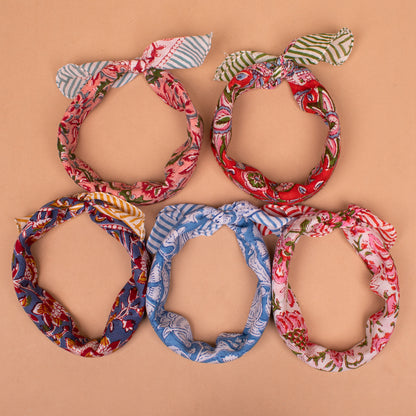 Set of 5 - Designer Cotton Bandana | Premium Printed Hair Scarf & Head Wrap