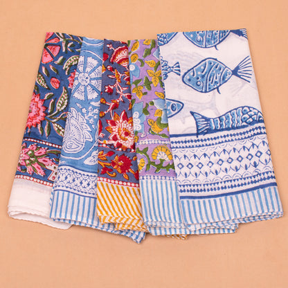 Set of 5 - Handmade Cotton Bandana | Versatile Hair Wrap, Head Scarf & Neckerchief