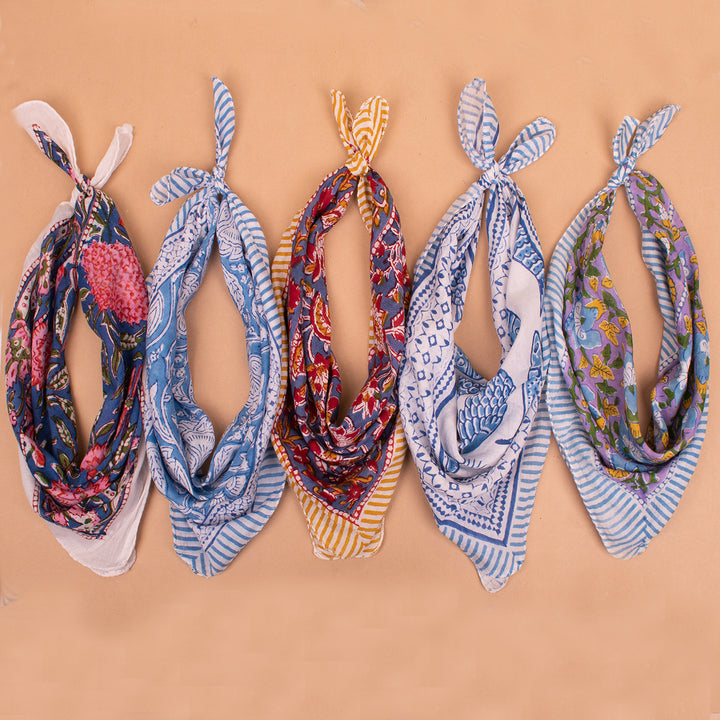 Set of 5 – Handmade Cotton Bandanas | Head Scarf &amp; Hair Wrap