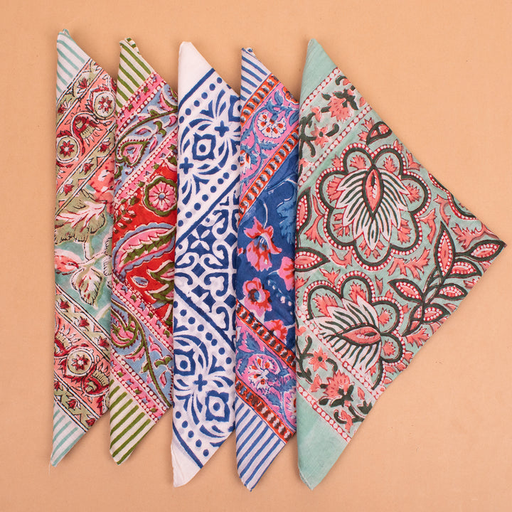 Set of 5 – Floral Cotton Bandanas | Printed Head Scarf &amp; Hair Wrap