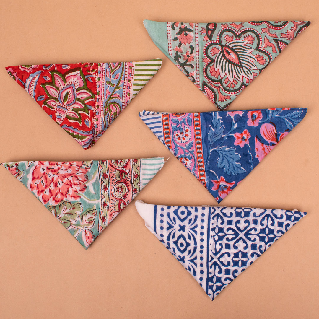 Set of 5 – Floral Cotton Bandanas | Printed Head Scarf &amp; Hair Wrap