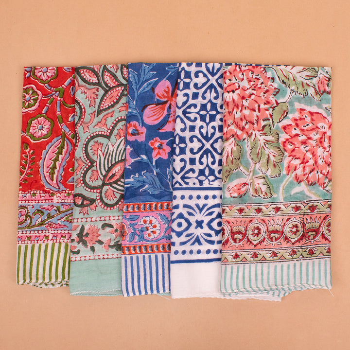 Set of 5 – Floral Cotton Bandanas | Printed Head Scarf &amp; Hair Wrap