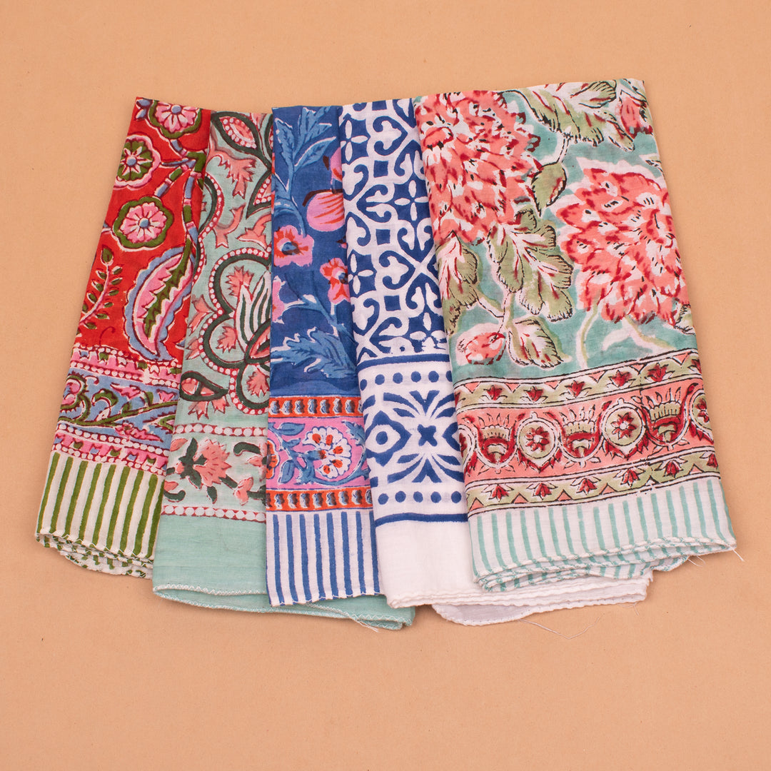 Set of 5 – Floral Cotton Bandanas | Printed Head Scarf &amp; Hair Wrap