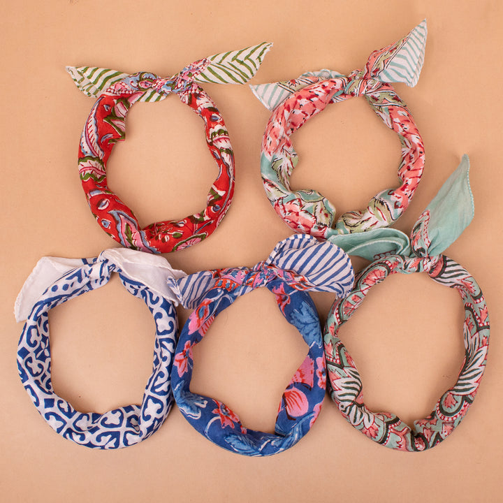 Set of 5 – Floral Cotton Bandanas | Printed Head Scarf &amp; Hair Wrap