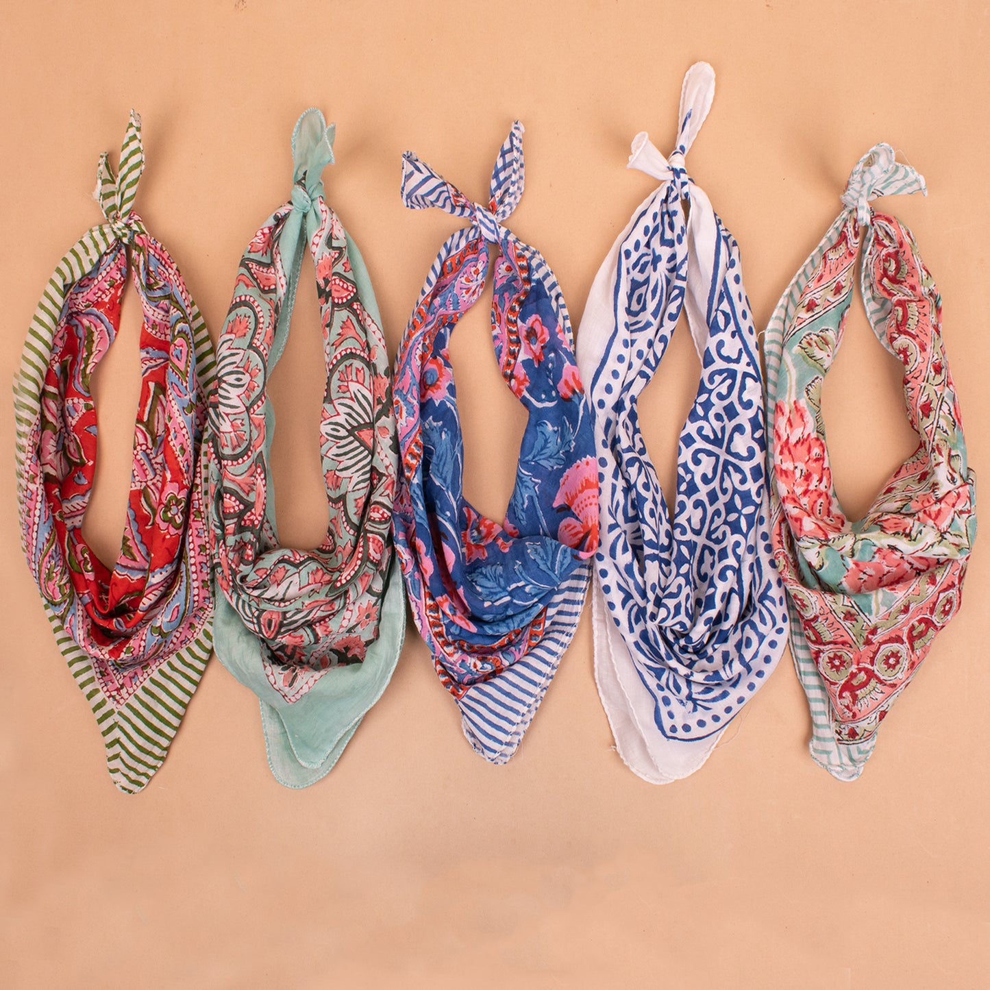 Set of 5 - Floral Cotton Bandana | Soft Printed Head Scarf for Daily Styling