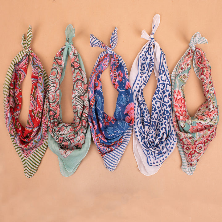 Set of 5 – Floral Cotton Bandanas | Printed Head Scarf &amp; Hair Wrap