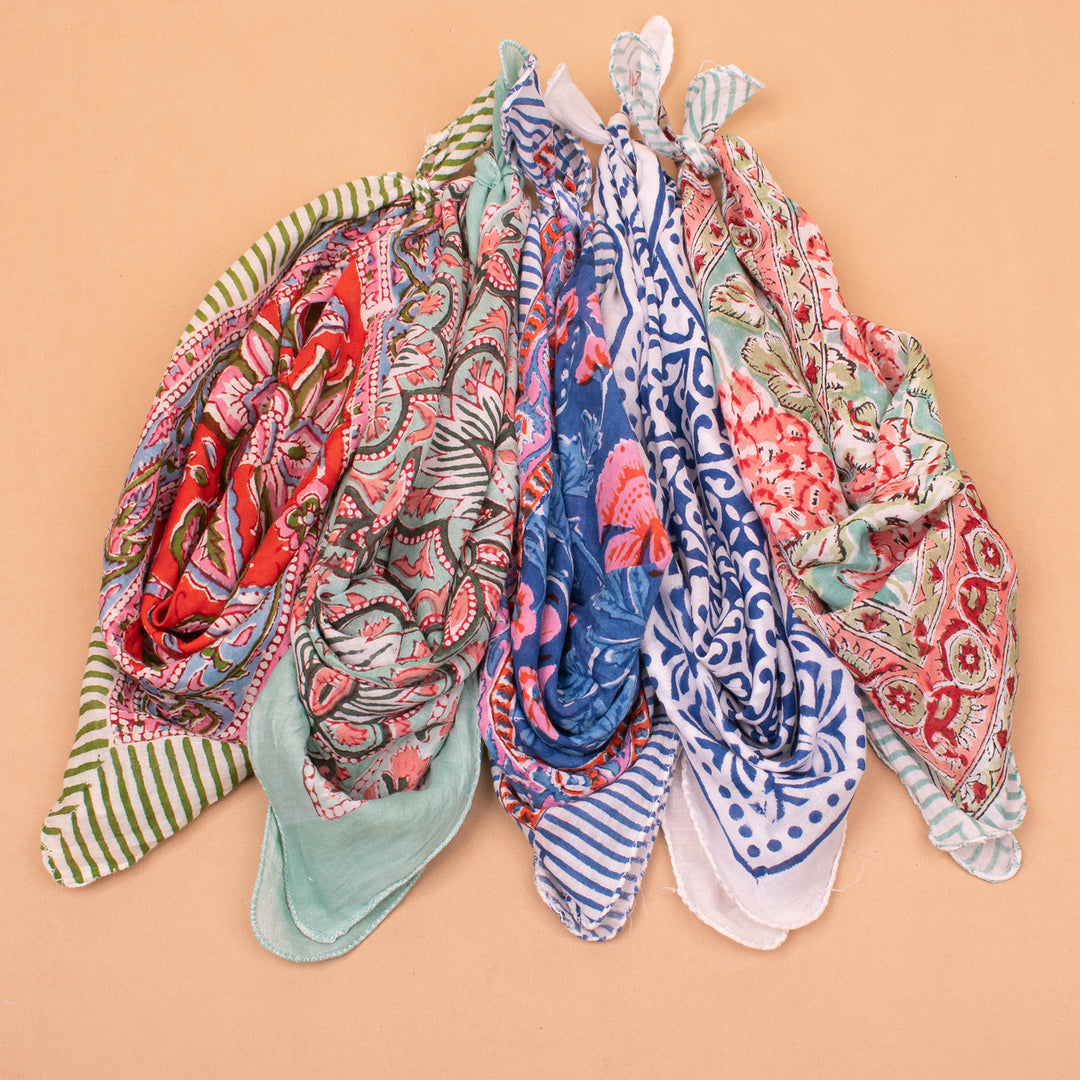Set of 5 – Floral Cotton Bandanas | Printed Head Scarf &amp; Hair Wrap