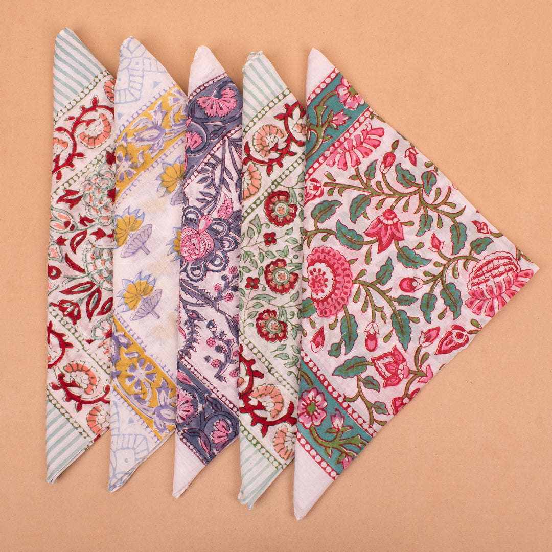 Set of 5 – Vintage Cotton Bandanas | Neck Scarf &amp; Head Wrap