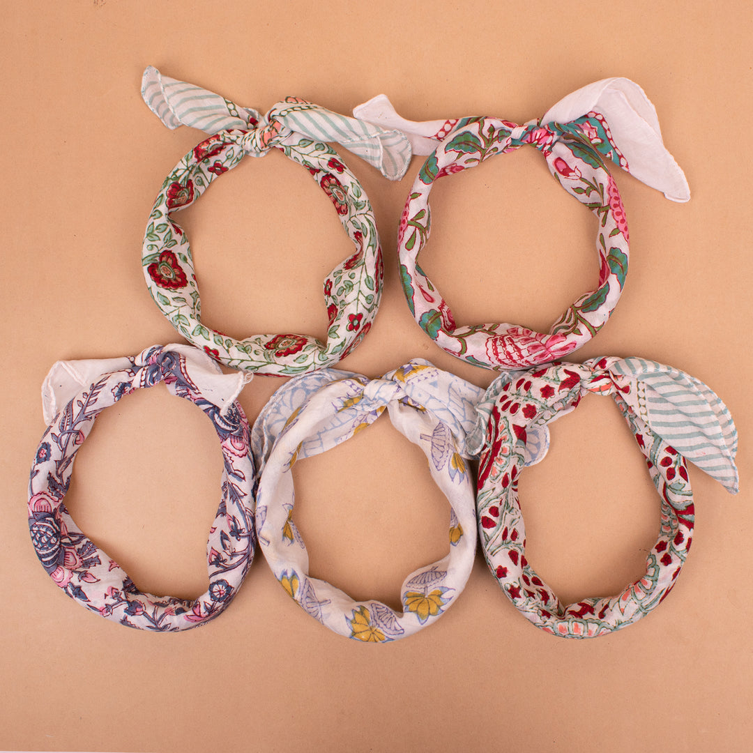 Set of 5 – Vintage Cotton Bandanas | Neck Scarf &amp; Head Wrap