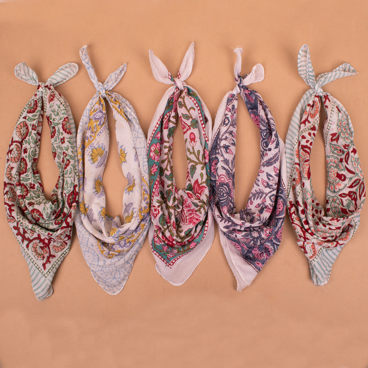 Set of 5 – Vintage Cotton Bandanas | Neck Scarf &amp; Head Wrap