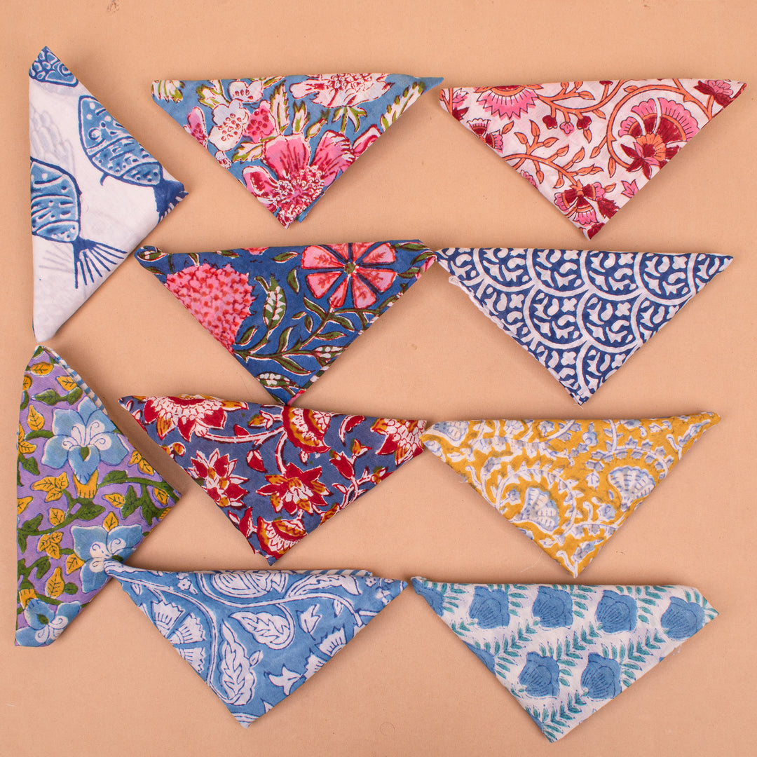 Set of 10 – Hand Block Cotton Bandanas | Hair Scarf &amp; Neck Wrap