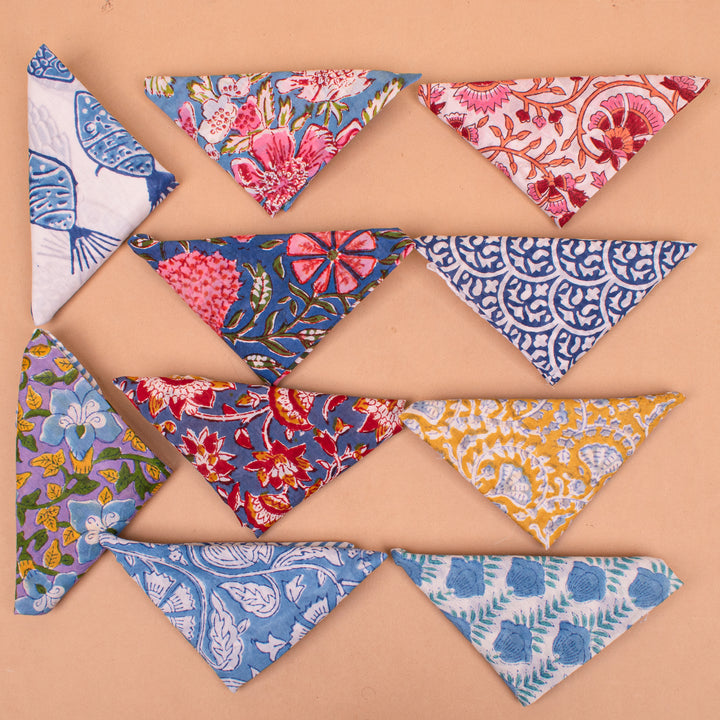 Set of 10 – Hand Block Cotton Bandanas | Hair Scarf &amp; Neck Wrap