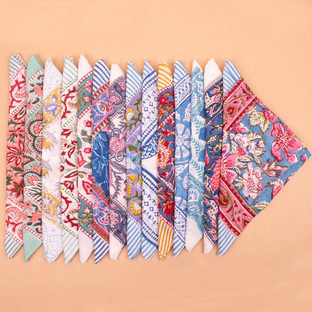 Set of 14 – Soft Cotton Bandanas | Printed Head Scarf &amp; Hair Wrap