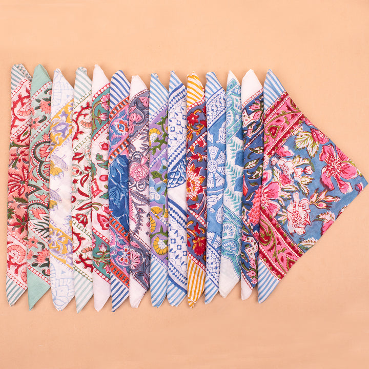 Set of 14 – Soft Cotton Bandanas | Printed Head Scarf &amp; Hair Wrap