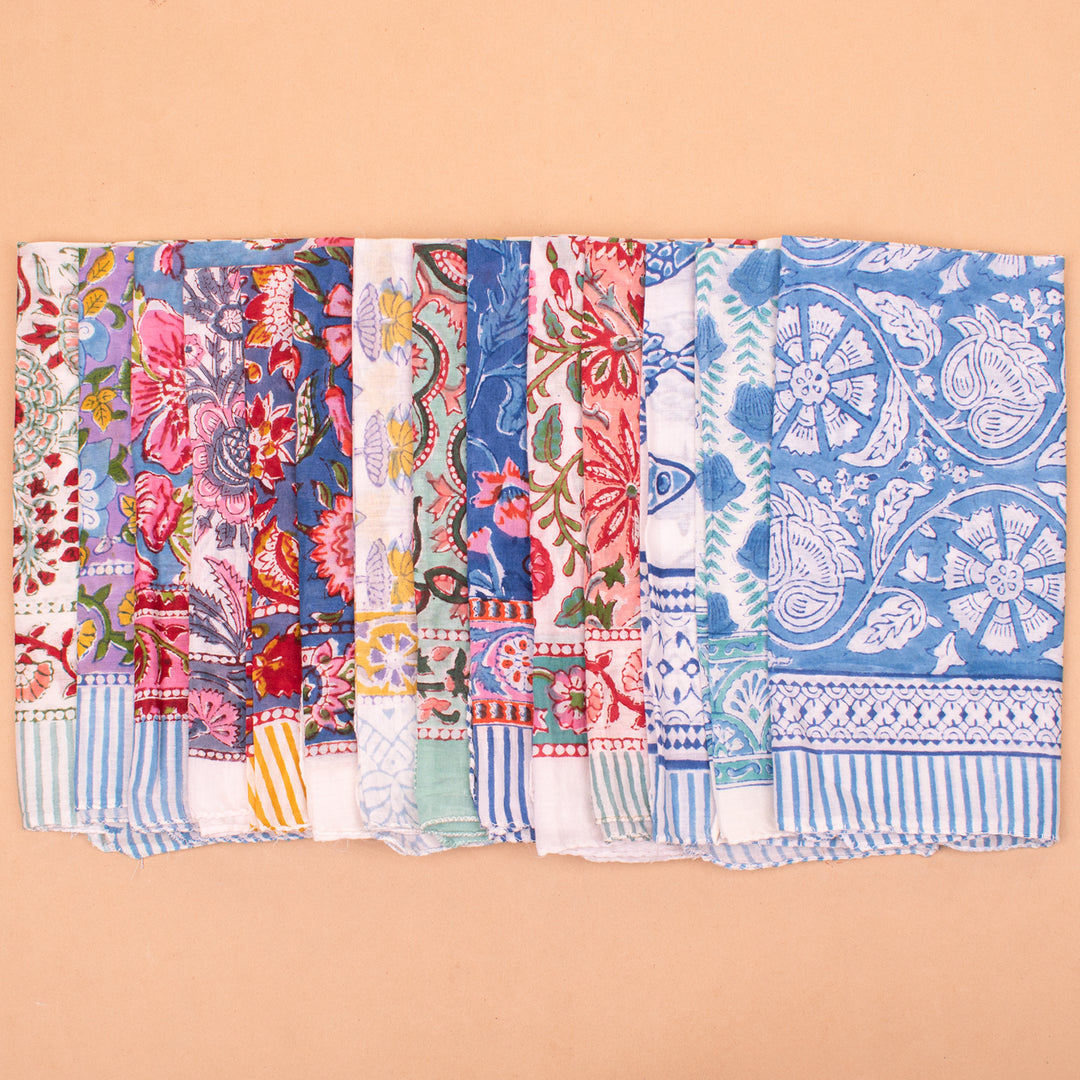 Set of 14 – Soft Cotton Bandanas | Printed Head Scarf &amp; Hair Wrap