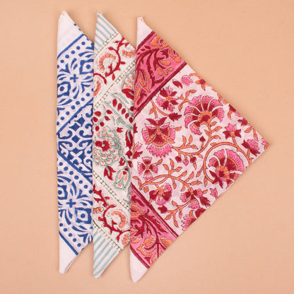 Set of 3 - Handcrafted Cotton Bandana with Beautiful Prints | Lightweight Hair Scarf and Fashion Head Wrap
