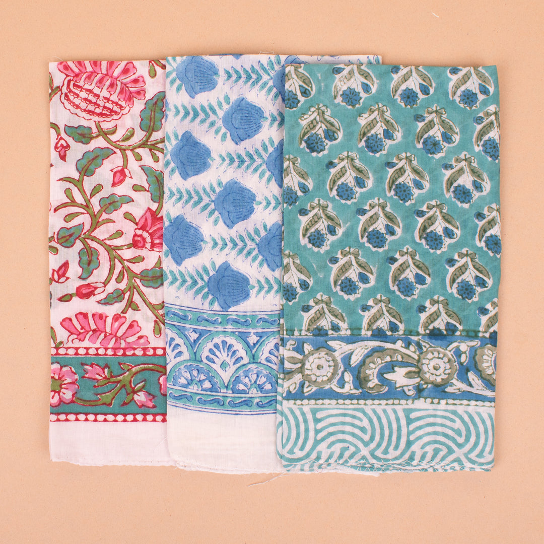Set of 3 – Soft Cotton Bandanas | Printed Head Scarf &amp; Hair Wrap