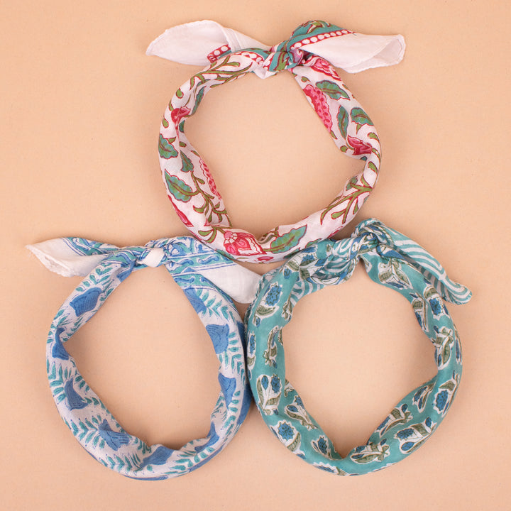 Set of 3 – Soft Cotton Bandanas | Printed Head Scarf &amp; Hair Wrap