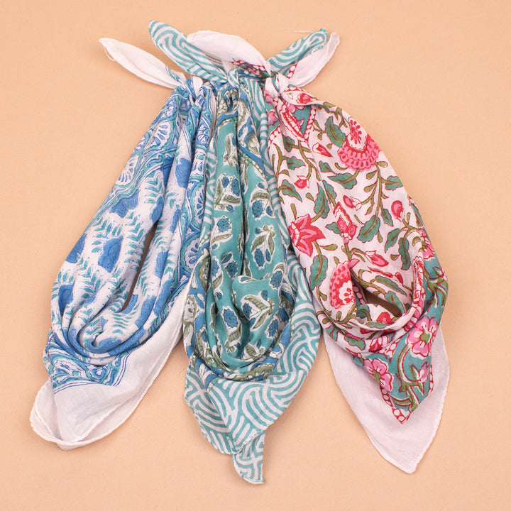 Set of 3 – Soft Cotton Bandanas | Printed Head Scarf &amp; Hair Wrap