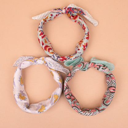 Set of 3 - Boho Cotton Bandana with Unique Prints | Trendy Head Scarf for Travel, Festivals & Daily Fashion