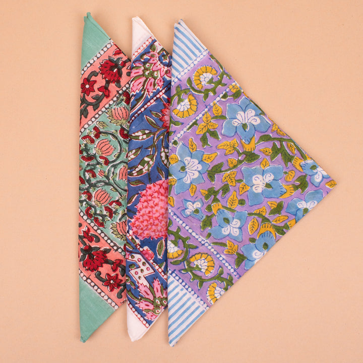 Set of 3 – Designer Cotton Bandanas | Hair Scarf &amp; Neck Wrap