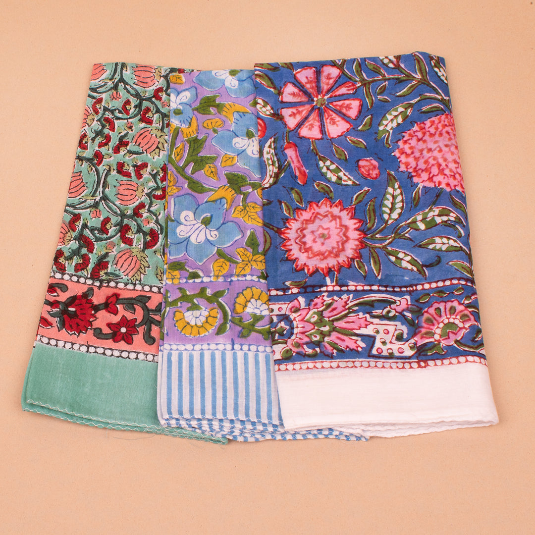 Set of 3 – Designer Cotton Bandanas | Hair Scarf &amp; Neck Wrap