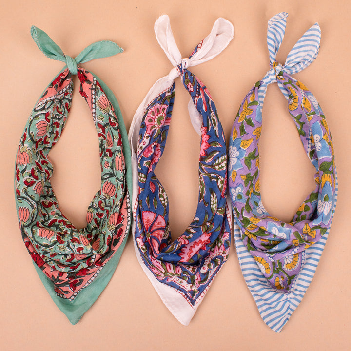 Set of 3 – Designer Cotton Bandanas | Hair Scarf &amp; Neck Wrap