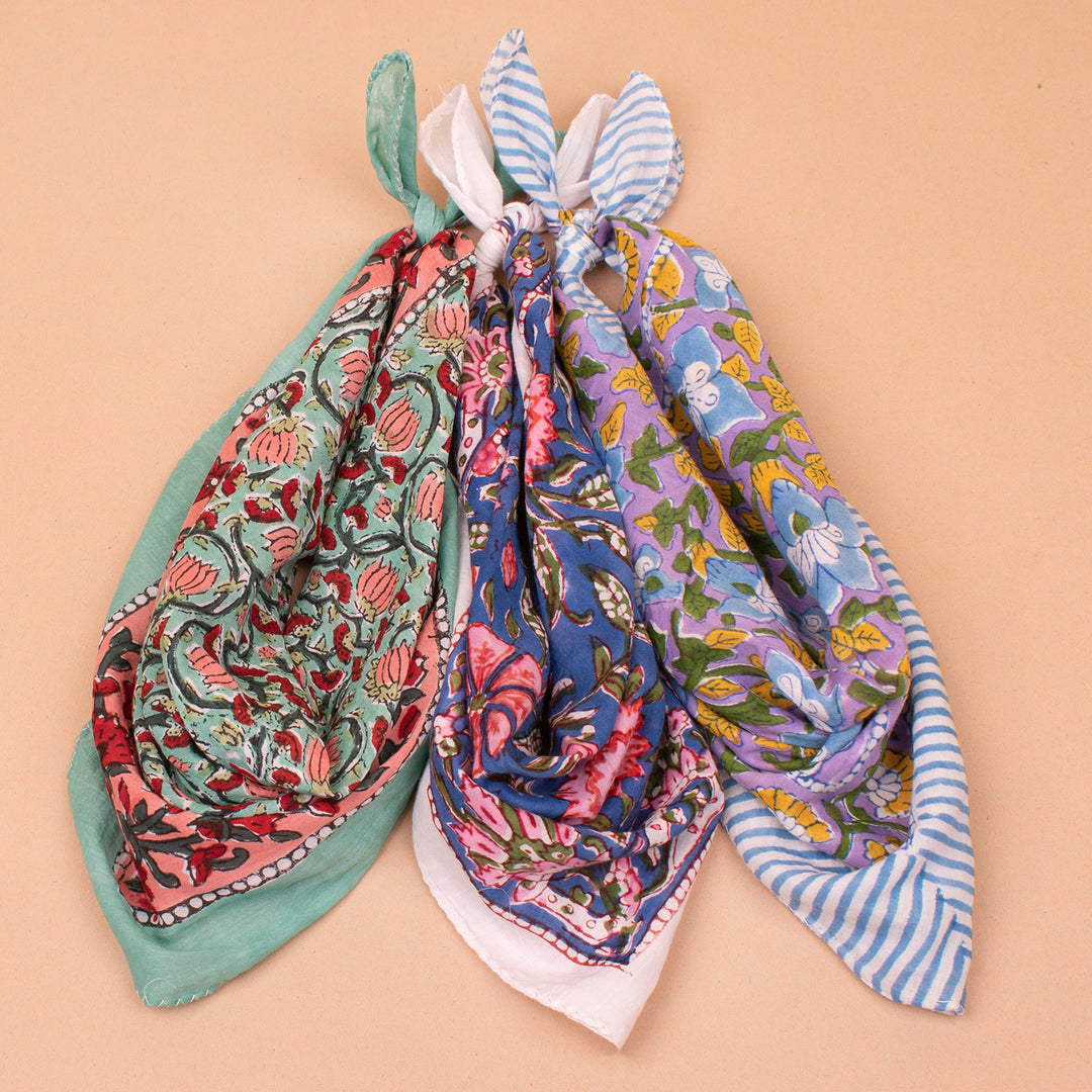 Set of 3 – Designer Cotton Bandanas | Hair Scarf &amp; Neck Wrap