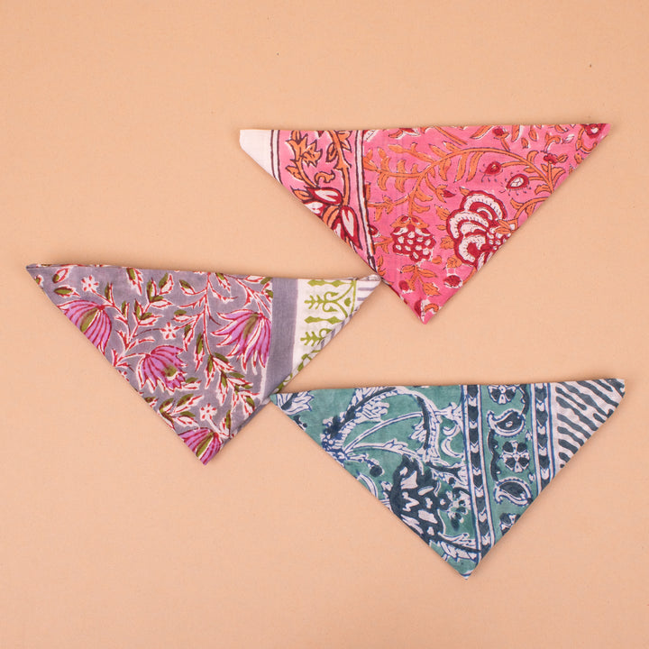Set of 3 – Hand Block Cotton Bandanas | Head Scarf &amp; Hair Wrap