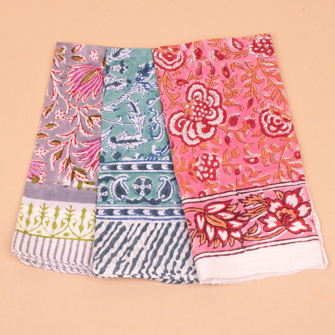 Set of 3 – Hand Block Cotton Bandanas | Head Scarf &amp; Hair Wrap