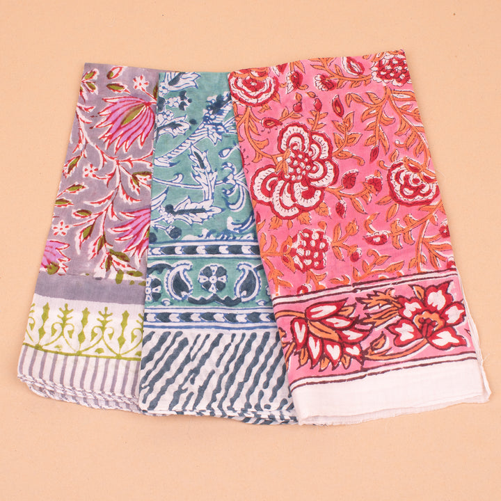 Set of 3 – Hand Block Cotton Bandanas | Head Scarf &amp; Hair Wrap