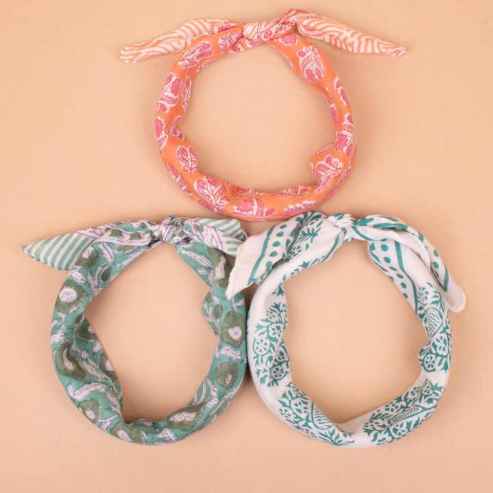 Set of 3 – Soft Cotton Bandanas | Printed Head Scarf &amp; Hair Wrap
