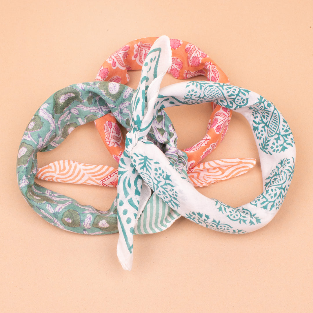 Set of 3 – Soft Cotton Bandanas | Printed Head Scarf &amp; Hair Wrap