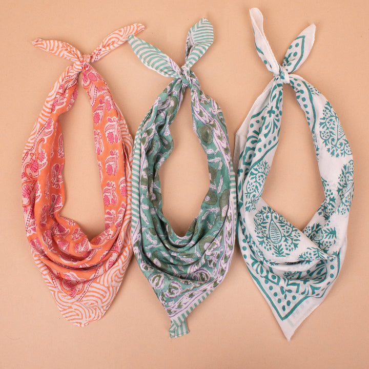 Set of 3 – Soft Cotton Bandanas | Printed Head Scarf &amp; Hair Wrap