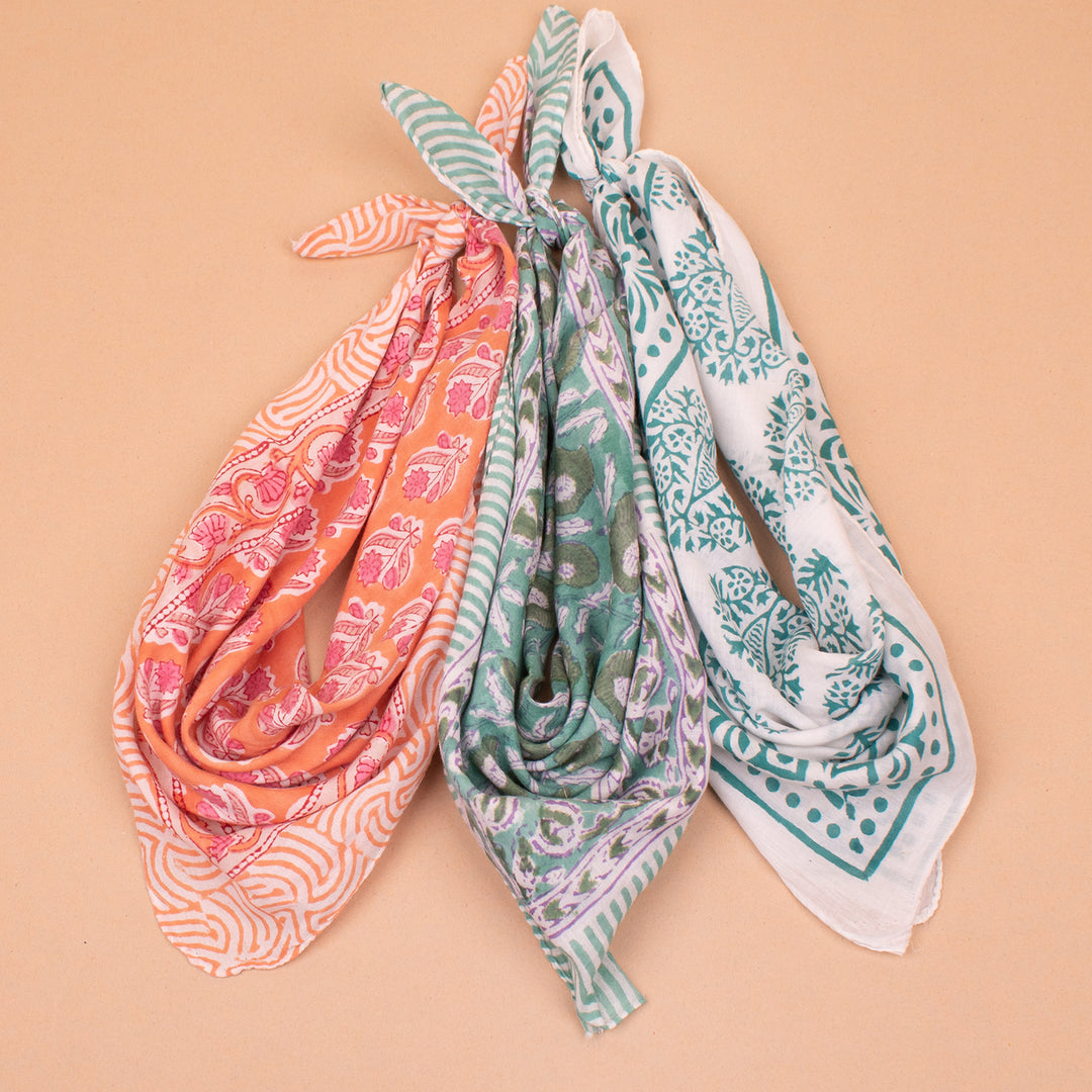 Set of 3 – Soft Cotton Bandanas | Printed Head Scarf &amp; Hair Wrap