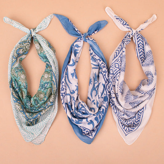 Set of 3 - Premium Quality Cotton Bandana | Reusable Printed Head Scarf for Travel, Casual Wear and Outdoors