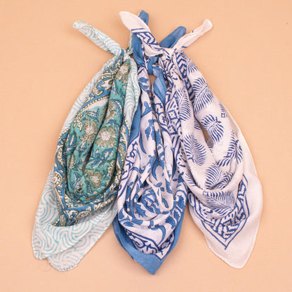 Set of 3 - Premium Quality Cotton Bandana | Reusable Printed Head Scarf for Travel, Casual Wear and Outdoors