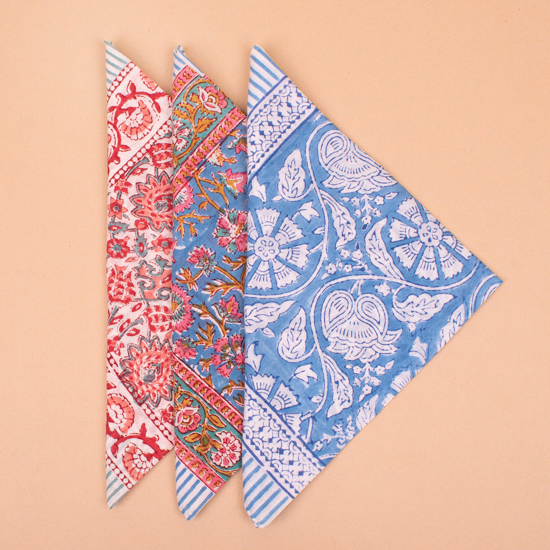 Set of 3 – Handmade Cotton Bandanas | Printed Head Scarf &amp; Hair Wrap