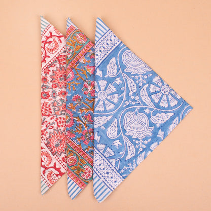 Set of 3 - Luxury Cotton Bandana | Handmade Printed Scarf for Hair, Neck and Fashion Styling Purposes