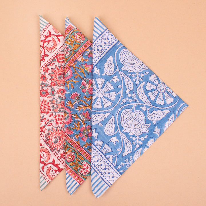 Set of 3 – Handmade Cotton Bandanas | Printed Head Scarf &amp; Hair Wrap