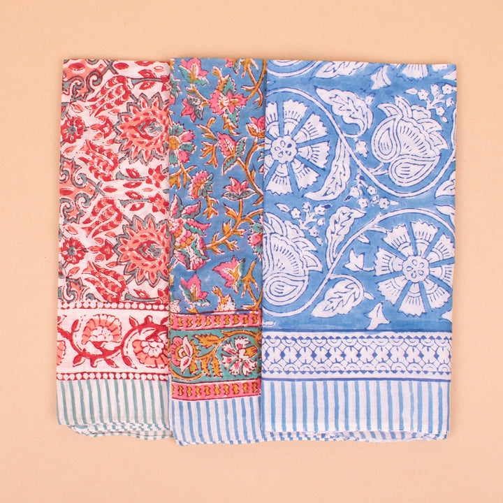 Set of 3 – Handmade Cotton Bandanas | Printed Head Scarf &amp; Hair Wrap