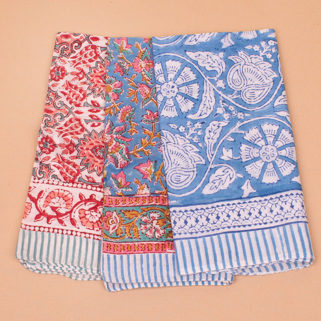 Set of 3 – Handmade Cotton Bandanas | Printed Head Scarf &amp; Hair Wrap