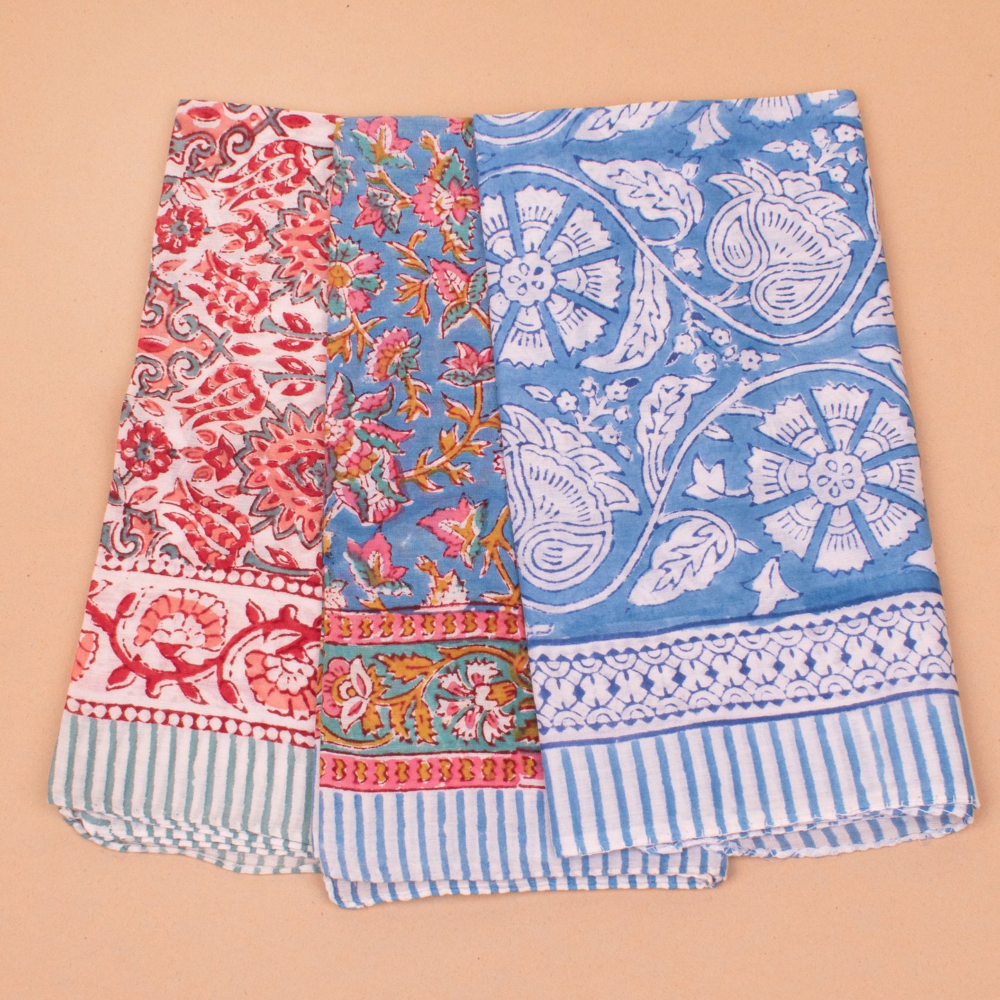 Set of 3 - Luxury Cotton Bandana | Handmade Printed Scarf for Hair, Neck and Fashion Styling Purposes