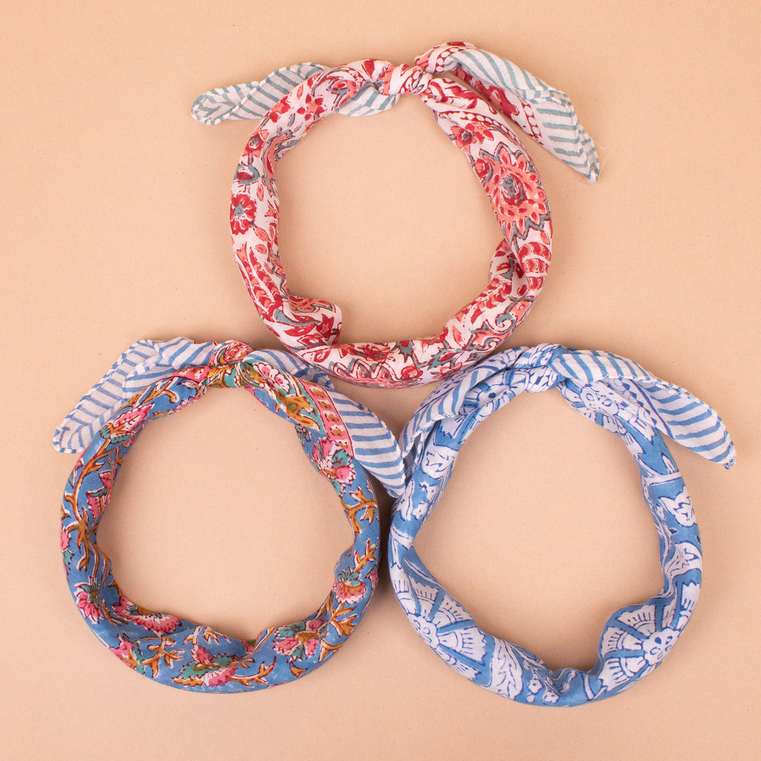 Set of 3 – Handmade Cotton Bandanas | Printed Head Scarf &amp; Hair Wrap