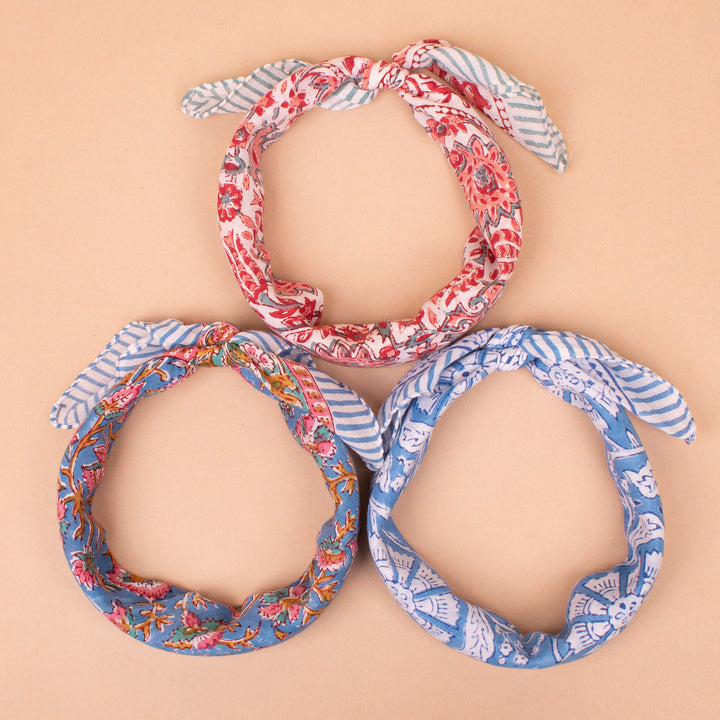 Set of 3 – Handmade Cotton Bandanas | Printed Head Scarf &amp; Hair Wrap